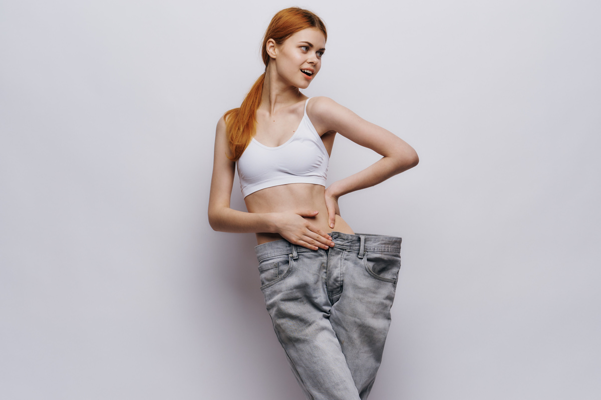 Slim Woman Jeans Large Size Slimming Slim Waist Lifestyle Light Background